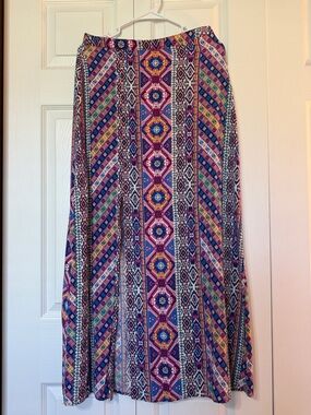 Bohemian Multicolor Long Maxi Skirt with Front Slit Sz M